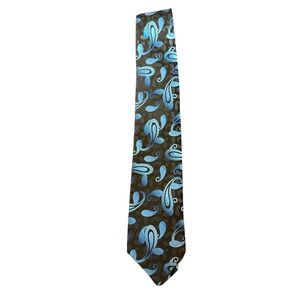 Vintage Ted Baker London Men's Silk Tie Retro Brown Blue Abstract Print Made USA